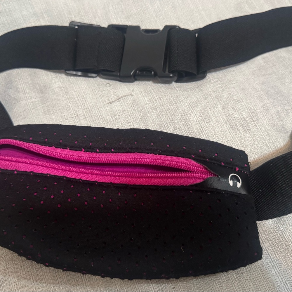 Black Waist Bag with Pink Zipper